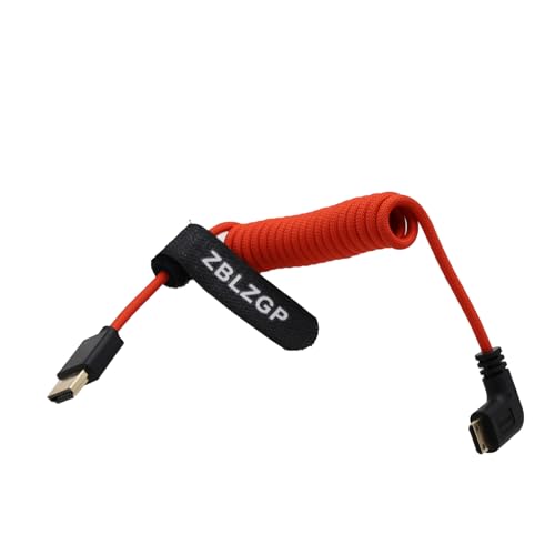 ZBLZGP 8K HDMI Kabel Typ A HDMI 2.1 Geflochten Gewickelt Rechts Links Winkel für Sony Canon R5 Nikon Blackmagic Pocket Cinema Kameras (Rechts Bend Mini HDMI-HDMI, Rot Geflochten) von ZBLZGP