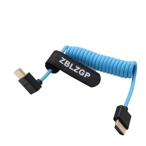 ZBLZGP 8K HDMI Kabel Typ A HDMI 2.1 geflochten gewickelt rechts links Winkel für Sony Canon R5 Nikon Blackmagic Pocket Cinema Kameras (Down Bend HDMI-HDMI, Blau geflochten) von ZBLZGP