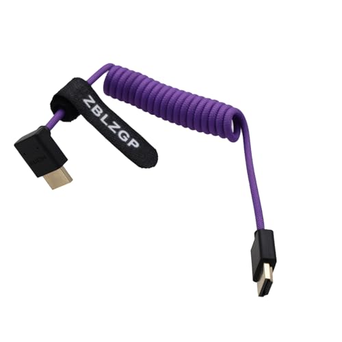 ZBLZGP 8K HDMI Kabel Typ A HDMI 2.1 geflochten gewickelt rechts links Winkel für Sony Canon R5 Nikon Blackmagic Pocket Cinema Kameras (Down Bend HDMI-HDMI, Lila geflochten) von ZBLZGP