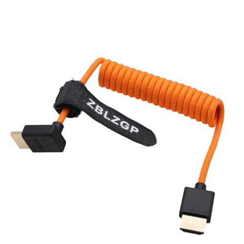 ZBLZGP 8K HDMI Kabel Typ A HDMI 2.1 geflochten gewickelt rechts links Winkel für Sony Canon R5 Nikon Blackmagic Pocket Cinema Kameras (Down Bend HDMI-HDMI, Orange geflochten) von ZBLZGP