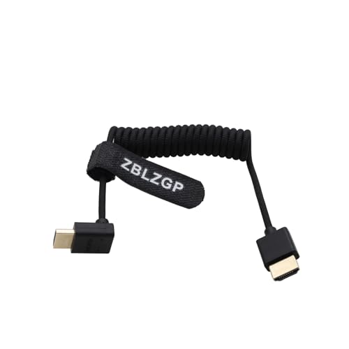 ZBLZGP 8K HDMI Kabel Typ A HDMI 2.1 geflochten gewickelt rechts links Winkel für Sony Canon R5 Nikon Blackmagic Pocket Cinema Kameras (Down Bend HDMI-HDMI, schwarz geflochten) von ZBLZGP