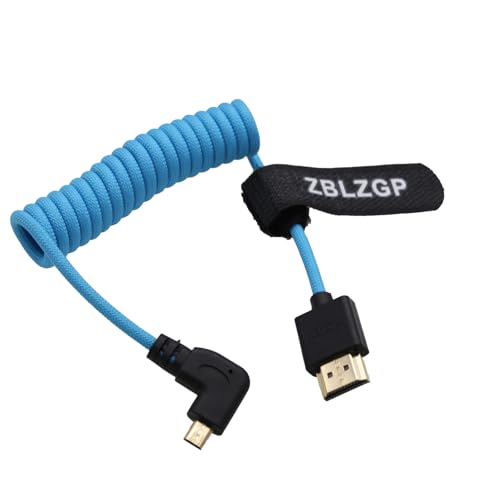 ZBLZGP 8K HDMI Kabel Typ A HDMI 2.1 geflochten gewickelt rechts links Winkel für Sony Canon R5 Nikon Blackmagic Pocket Cinema Kameras (Left Bend Mirco HDMI-HDMI, Blau geflochten) von ZBLZGP