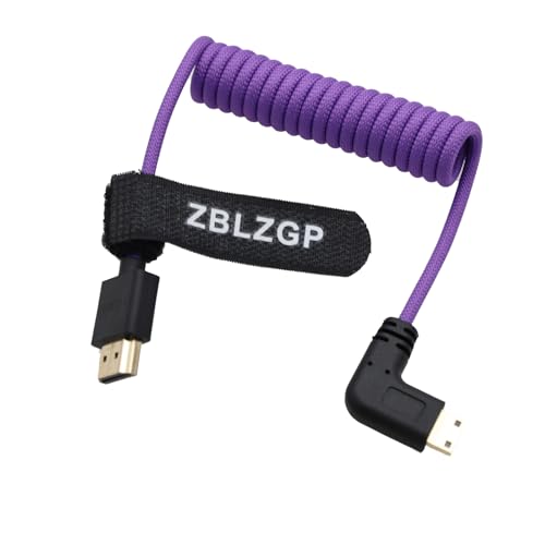 ZBLZGP 8K HDMI Kabel Typ A HDMI 2.1 geflochten gewickelt rechts links Winkel für Sony Canon R5 Nikon Blackmagic Pocket Cinema Kameras (Link Bend Mini HDMI-HDMI, Lila geflochten) von ZBLZGP