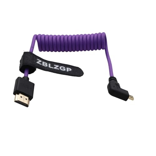 ZBLZGP 8K HDMI Kabel Typ A HDMI 2.1 geflochten gewickelt rechts links Winkel für Sony Canon R5 Nikon Blackmagic Pocket Cinema Kameras (Link Bend Mirco HDMI-HDMI, Lila geflochten) von ZBLZGP