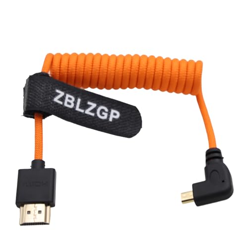 ZBLZGP 8K HDMI Kabel Typ A HDMI 2.1 geflochten gewickelt rechts links Winkel für Sony Canon R5 Nikon Blackmagic Pocket Cinema Kameras (Link Bend Mirco HDMI-HDMI, Orange geflochten) von ZBLZGP