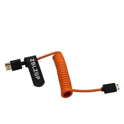 ZBLZGP 8K HDMI Kabel Typ A HDMI 2.1 geflochten gewickelt rechts links Winkel für Sony Canon R5 Nikon Blackmagic Pocket Cinema Kameras (Mini HDMI-HDMI, Orange geflochten) von ZBLZGP