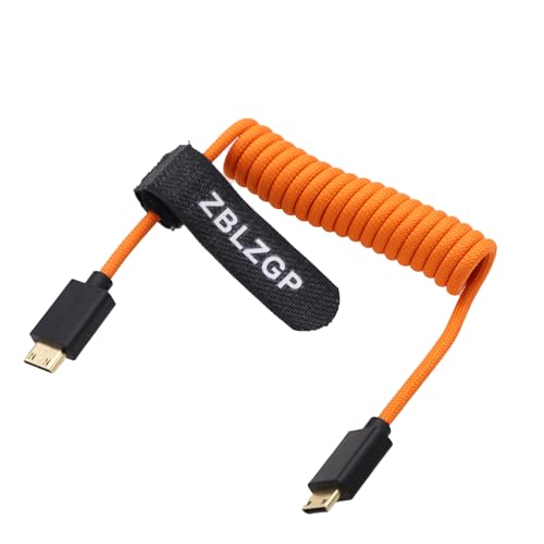 ZBLZGP 8K HDMI Kabel Typ A HDMI 2.1 geflochten gewickelt rechts links Winkel für Sony Canon R5 Nikon Blackmagic Pocket Cinema Kameras (Mini HDMI-Mini HDMI, Orange geflochten) von ZBLZGP
