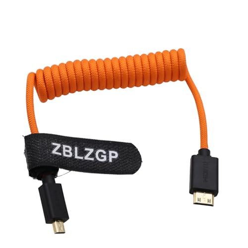 ZBLZGP 8K HDMI Kabel Typ A HDMI 2.1 geflochten gewickelt rechts links Winkel für Sony Canon R5 Nikon Blackmagic Pocket Cinema Kameras (Mini HDMI-Mirco HDMI, Orange geflochten) von ZBLZGP
