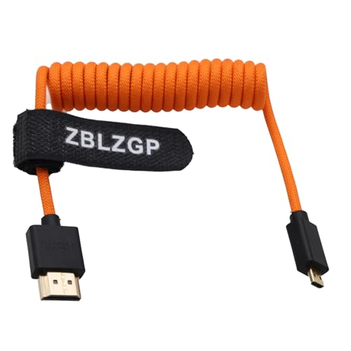 ZBLZGP 8K HDMI Kabel Typ A HDMI 2.1 geflochten gewickelt rechts links Winkel für Sony Canon R5 Nikon Blackmagic Pocket Cinema Kameras (Mirco HDMI-HDMI, Orange geflochten) von ZBLZGP