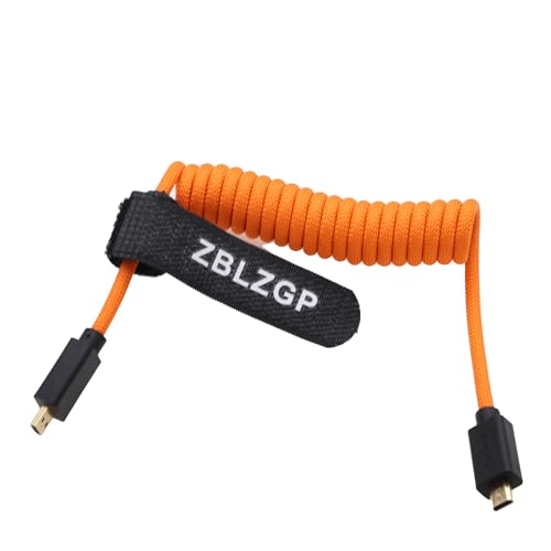 ZBLZGP 8K HDMI Kabel Typ A HDMI 2.1 geflochten gewickelt rechts links Winkel für Sony Canon R5 Nikon Blackmagic Pocket Cinema Kameras (Mirco HDMI-Mirco HDMI, Orange geflochten) von ZBLZGP