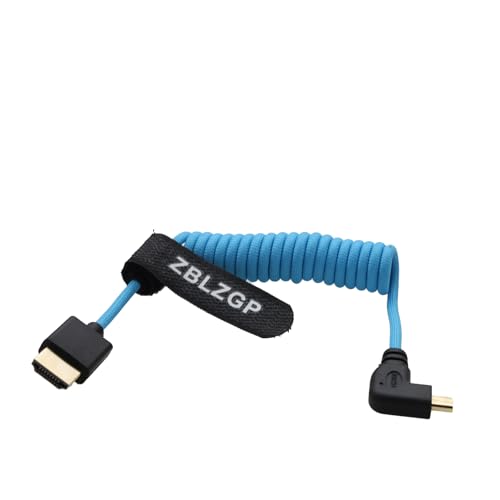 ZBLZGP 8K HDMI Kabel Typ A HDMI 2.1 geflochten gewickelt rechts links Winkel für Sony Canon R5 Nikon Blackmagic Pocket Cinema Kameras (Rechts Bend Mirco HDMI-HDMI, Blau geflochten) von ZBLZGP