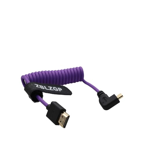 ZBLZGP 8K HDMI Kabel Typ A HDMI 2.1 geflochten gewickelt rechts links Winkel für Sony Canon R5 Nikon Blackmagic Pocket Cinema Kameras (Rechts Bend Mirco HDMI-HDMI, Lila geflochten) von ZBLZGP