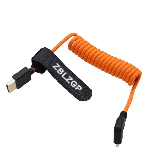 ZBLZGP 8K HDMI Kabel Typ A HDMI 2.1 geflochten gewickelt rechts links Winkel für Sony Canon R5 Nikon Blackmagic Pocket Cinema Kameras (Rechts Bend Mirco HDMI-HDMI, Orange geflochten) von ZBLZGP