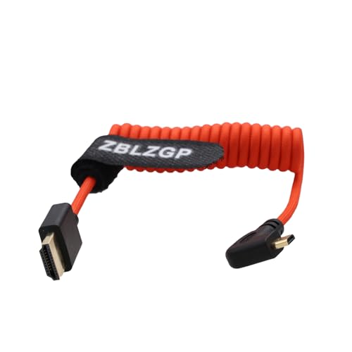 ZBLZGP 8K HDMI Kabel Typ A HDMI 2.1 geflochten gewickelt rechts links Winkel für Sony Canon R5 Nikon Blackmagic Pocket Cinema Kameras (Rechts Bend Mirco HDMI-HDMI, Rot geflochten) von ZBLZGP