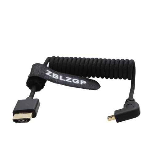 ZBLZGP 8K HDMI Kabel Typ A HDMI 2.1 geflochten gewickelt rechts links Winkel für Sony Canon R5 Nikon Blackmagic Pocket Cinema Kameras (Rechts Bend Mirco HDMI-HDMI, Schwarz geflochten) von ZBLZGP