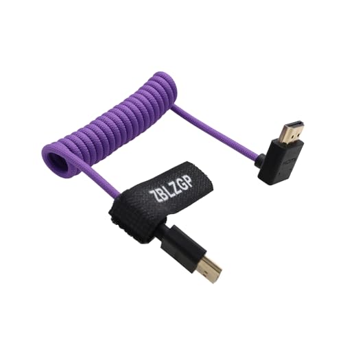 ZBLZGP 8K HDMI Kabel Typ A HDMI 2.1 geflochten gewickelt rechts links Winkel für Sony Canon R5 Nikon Blackmagic Pocket Cinema Kameras (Up Bend HDMI-HDMI, Lila geflochten) von ZBLZGP