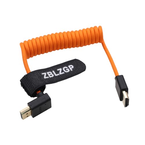 ZBLZGP 8K HDMI Kabel Typ A HDMI 2.1 geflochten gewickelt rechts links Winkel für Sony Canon R5 Nikon Blackmagic Pocket Cinema Kameras (Up Bend HDMI-HDMI, Orange geflochten) von ZBLZGP