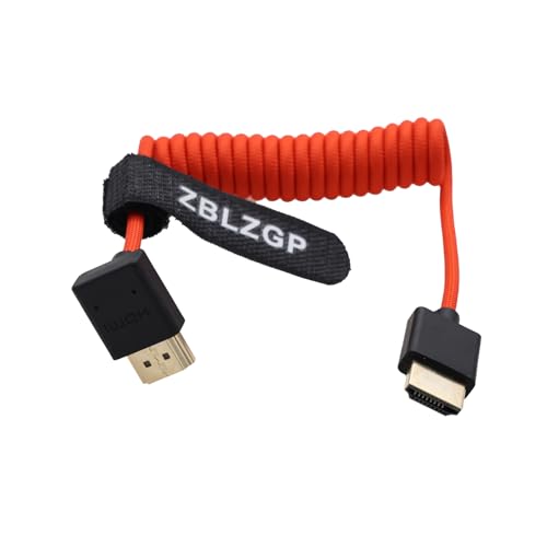 ZBLZGP 8K HDMI Kabel Typ A HDMI 2.1 geflochten gewickelt rechts links Winkel für Sony Canon R5 Nikon Blackmagic Pocket Cinema Kameras (Up Bend HDMI-HDMI, Rot geflochten) von ZBLZGP