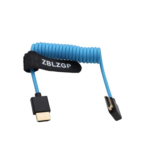 ZBLZGP 8K HDMI Kabel Typ A HDMI 2.1 geflochten gewickelt rechts links Winkel für Sony Canon R5 Nikon Blackmagic Pocket Cinema Kameras (links gebogen HDMI-HDMI, blau geflochten) von ZBLZGP