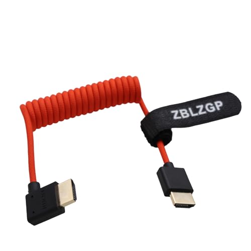 ZBLZGP 8K HDMI Kabel Typ A HDMI 2.1 geflochten gewickelt rechts links Winkel für Sony Canon R5 Nikon Blackmagic Pocket Cinema Kameras (links gebogen HDMI-HDMI, rot geflochten) von ZBLZGP