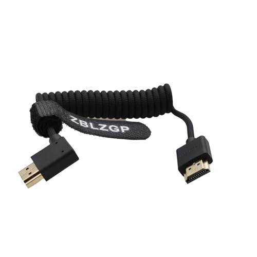 ZBLZGP 8K HDMI Kabel Typ A HDMI 2.1 geflochten gewickelt rechts links Winkel für Sony Canon R5 Nikon Blackmagic Pocket Cinema Kameras (links gebogen HDMI-HDMI, schwarz geflochten) von ZBLZGP