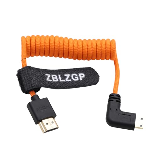 ZBLZGP 8K HDMI Kabel Typ A HDMI 2.1 geflochten gewickelt rechts links Winkel für Sony Canon R5 Nikon Blackmagic Pocket Cinema Kameras (links gebogen Mini HDMI-HDMI, Orange geflochten) von ZBLZGP