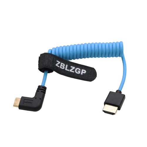 ZBLZGP 8K HDMI Kabel Typ A HDMI 2.1 geflochten gewickelt rechts links Winkel für Sony Canon R5 Nikon Blackmagic Pocket Cinema Kameras (links gebogen Mini HDMI-HDMI, blau geflochten) von ZBLZGP