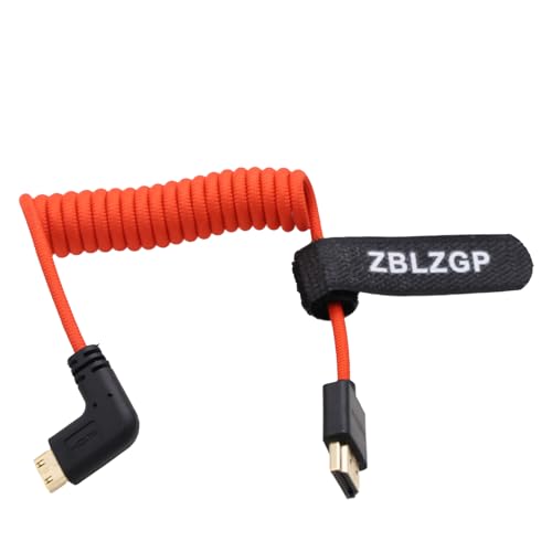 ZBLZGP 8K HDMI Kabel Typ A HDMI 2.1 geflochten gewickelt rechts links Winkel für Sony Canon R5 Nikon Blackmagic Pocket Cinema Kameras (links gebogen Mini HDMI-HDMI, rot geflochten) von ZBLZGP