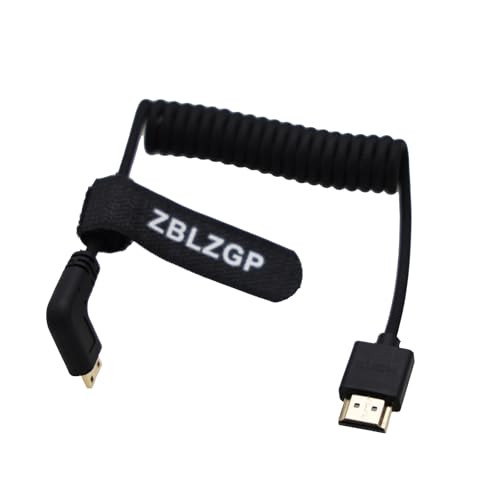 ZBLZGP 8K HDMI Kabel Typ A HDMI 2.1 geflochten gewickelt rechts links Winkel für Sony Canon R5 Nikon Blackmagic Pocket Cinema Kameras (links gebogen Mini HDMI-HDMI, schwarz geflochten) von ZBLZGP