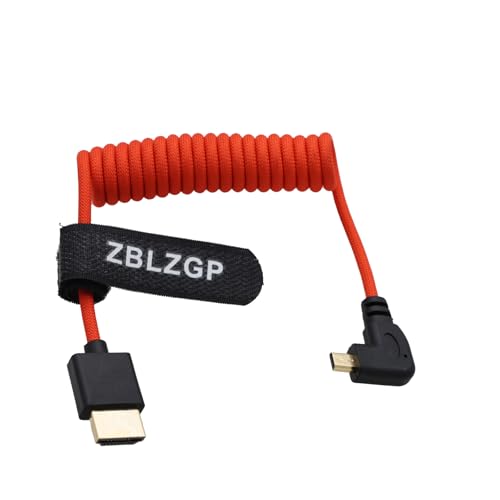 ZBLZGP 8K HDMI Kabel Typ A HDMI 2.1 geflochten gewickelt rechts links Winkel für Sony Canon R5 Nikon Blackmagic Pocket Cinema Kameras (links gebogen Mirco HDMI-HDMI, rot geflochten) von ZBLZGP