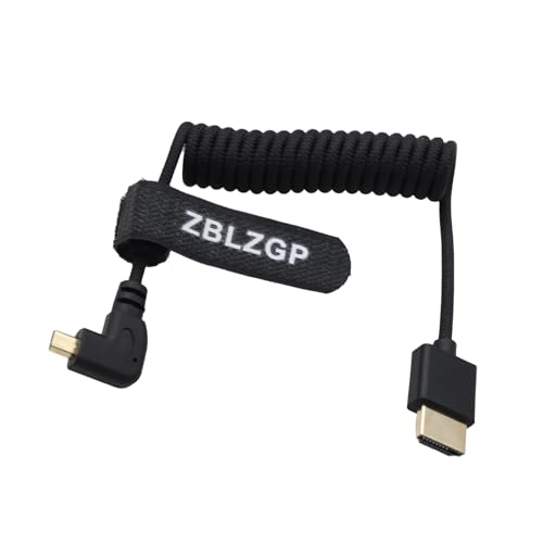 ZBLZGP 8K HDMI Kabel Typ A HDMI 2.1 geflochten gewickelt rechts links Winkel für Sony Canon R5 Nikon Blackmagic Pocket Cinema Kameras (links gebogen Mirco HDMI-HDMI, schwarz geflochten) von ZBLZGP