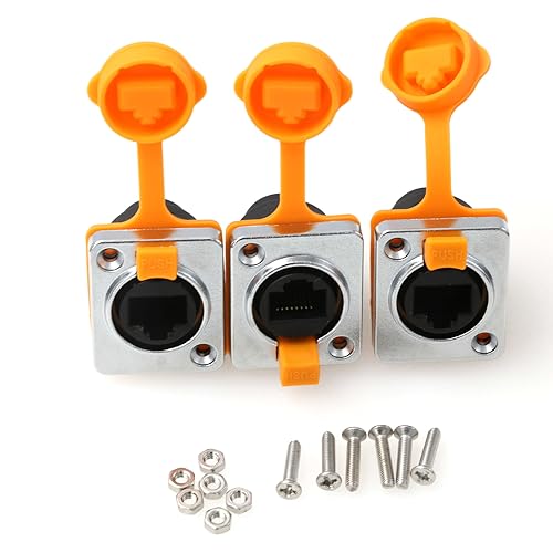 ZBLZGP RJ45 Panel Mount Netzwerk Ethernet Signal Stecker IP65 Wasserdicht Kupplung RJ45 Panel Buchse CAT5 CAT6 (3 Steckdosen, Gelb) von ZBLZGP