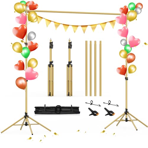 Hintergrund Ständer,ZBWW 2 x 3m Gold Vierbeiniger Verstellbares Fotohintergrund Ständer,Querstange Φ25mm Hintergrundsystem mit 4 Clips und Tragetasche für Fotostudio,Parties und Hochzeiten von ZBWW