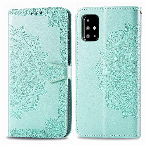 ZCDAYE Brieftasche Hülle für Samsung Galaxy A51,Premium PU Leder Mandala Muster Floral Handyhülle [Magnetverschluss][Standfunktion][Kartenfach] Flip Schutzhülle für Samsung Galaxy A51-Minzgrün von ZCDAYE