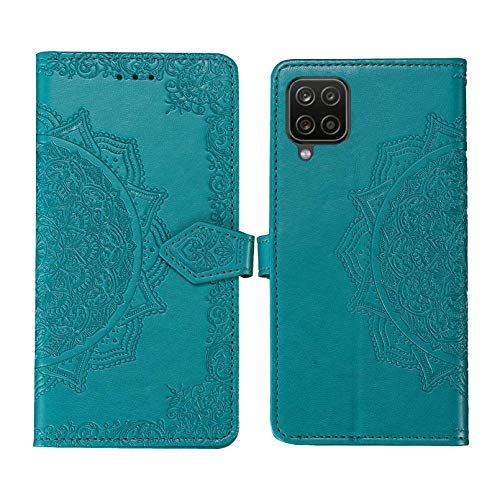 ZCDAYE Brieftasche für Samsung Galaxy A12 Hülle, Premium PU Leder geprägt Mandala Florals [Magnetverschluss] [Kartenfächer] [Ständer] Handytasche Handyhülle für Samsung Galaxy A12-Blau von ZCDAYE