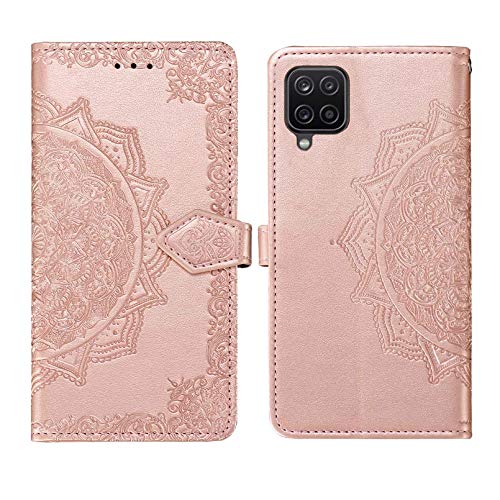 ZCDAYE Brieftasche für Samsung Galaxy A12 Hülle, Premium PU Leder geprägt Mandala Florals [Magnetverschluss] [Kartenfächer] [Ständer] Handytasche Handyhülle für Samsung Galaxy A12-Roségold von ZCDAYE