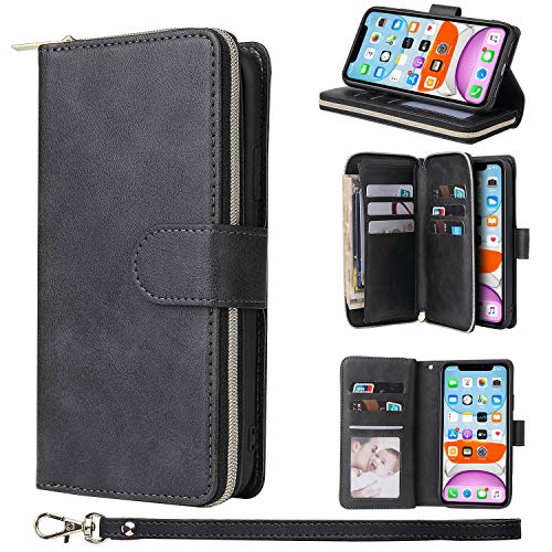 ZCDAYE Brieftasche für iPhone 11 Pro Max Hülle,Handytasche PU Leder [9 Kartenfächer][Ständerfunktion][Magnetverschluss][Reißverschluss] Flip Case Schutzhülle iPhone 11 Pro Max-Schwarz von ZCDAYE