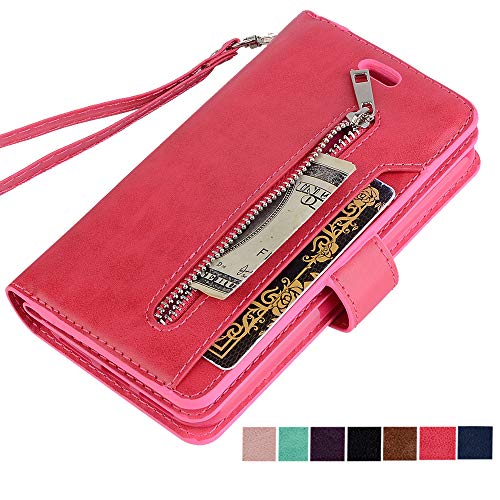 ZCDAYE Handyhülle für iPhone XR Hülle,Handytasche [Premium PU Leder][Standfunktion][Kartenfach][Magnet][Reißverschluss] Klapphülle für iPhone XR Case - Rot von ZCDAYE