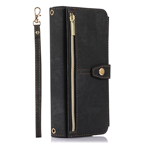 ZCDAYE Hülle für Samsung Galaxy A14 5G, 9 Kartenfächer Tasche Premium PU Leder Flip Case mit Handschlaufe, Kickstand Funktion Magnetverschluss Wallet Cover, Schwarz von ZCDAYE