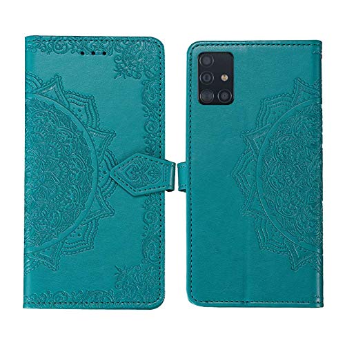 ZCDAYE Hülle für Samsung Galaxy A72 Handyhülle, Handytasche Premium PU Leder geprägt Mandala Florals [Magnetverschluss] [Kartenfächer] [Ständer] Flip Case Schutzhülle für Samsung A72-Blau von ZCDAYE