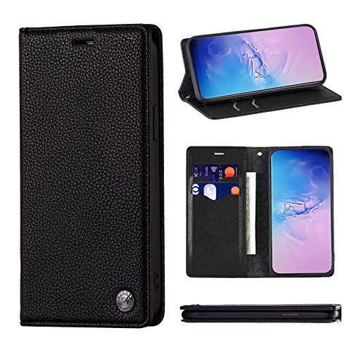 ZCDAYE Hülle für Samsung Galaxy S10, Samsung Galaxy S10 Handyhülle, Dünne Handytasche [Starke Magnetadsorption][Litschi-Muster][Kartenfach][Standfunktion] Flip Case Samsung Galaxy S10, Schwarz von ZCDAYE