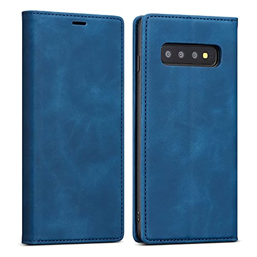 ZCDAYE Hülle für Samsung Galaxy S10,Handyhülle Premium PU Leder [Ständer] [Kartenfach][Magnetische Adsorption] Weiche TPU Flip Case Handytasche für Samsung Galaxy S10-Blau von ZCDAYE