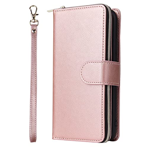 ZCDAYE Hülle für Samsung Galaxy S23, Samsung S23 Wallet Handyhülle, Premium Reißverschluss Großer Raum Flip Leder Handyhülle für Samsung S23, Rose Gold von ZCDAYE