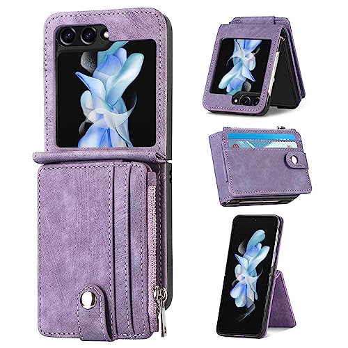 ZCDAYE Hülle für Samsung Galaxy Z Flip 5 mit abnehmbarem Kartenhalter, Leder Samsung Galaxy Z Flip 5 Hülle Wallet Handyhülle Schutzhülle Samsung Flip 5 Hülle, Lila von ZCDAYE