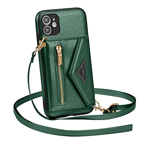 ZCDAYE Hülle für iPhone 11 mit Band, Leder iPhone 11 Handyhülle Handytasche Kleine Geldbörse Handykette Umhängetasche Case für iPhone 11 (6.1 inches), Grün von ZCDAYE