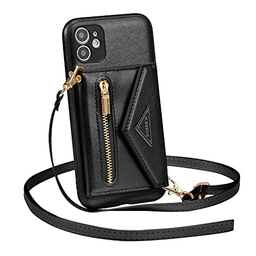 ZCDAYE Hülle für iPhone 11 mit Band, Leder iPhone 11 Handyhülle Handytasche Kleine Geldbörse Handykette Umhängetasche Case für iPhone 11 (6.1 inches), Schwarz von ZCDAYE