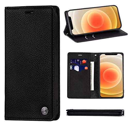 ZCDAYE Hülle für iPhone 12 Mini Handyhülle, Handytasche Starker Magnet Hochwertige Lederhülle [Litschi-Muster][Kartenfächer][Standfunktion] Dünne Schutzhülle iPhone 12 Mini 5.4",Schwarz von ZCDAYE