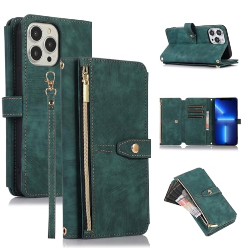 ZCDAYE Hülle für iPhone 13 Pro mit Kartenhalter Geldbörse, Leder iPhone 13 Pro Handyhülle Handytasche Schutzhülle für iPhone 13 Pro (6.1 inches), Grün von ZCDAYE