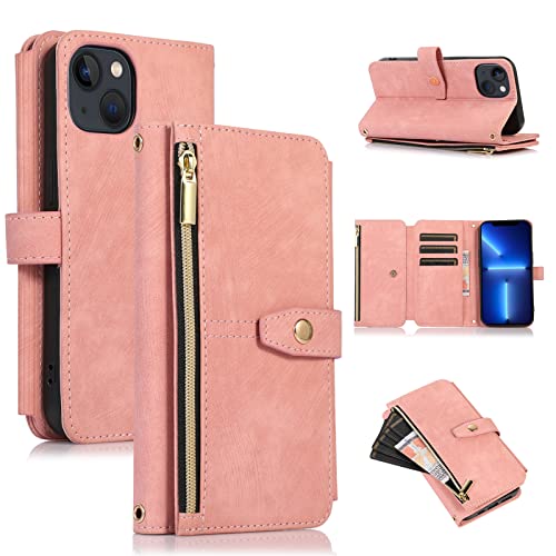 ZCDAYE Hülle für iPhone 13 mit Kartenhalter Geldbörse, Leder iPhone 13 Handyhülle Handytasche Schutzhülle für iPhone 13 (6.1 inches), Roségold von ZCDAYE