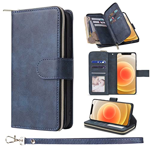 ZCDAYE Hülle für iPhone 14 Pro Max Handyhülle Geldbörse, PU Leder iPhone 14 Pro Max Handytasche Schutzhülle mit 9 Kartenschlitzen für iPhone 14 Pro Max (6.7 inches), Blau von ZCDAYE